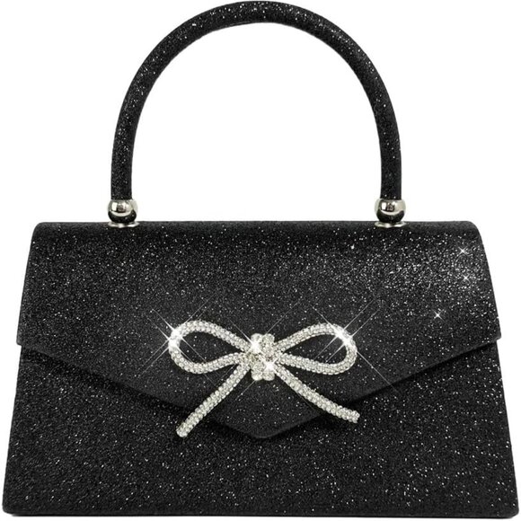 Women&#39;s Glitter Evening Bag Clutch with Bow Rhinestones Crossbody - Picture 1 of 6
